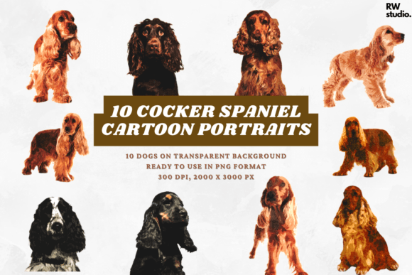 10 Cocker Spaniel Cartoon Portraits Dog