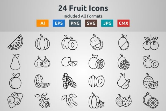 24 Fruit Outline Icons: A Versatile Asset for Modern Design and Creative Projects