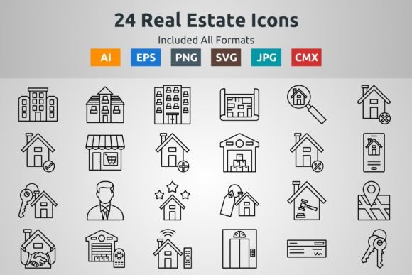 24 Real Estate Outline Icons: A Versatile Asset for Modern Design and Digital Projects