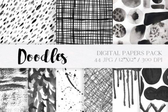 Black and White Doodle Digital Papers
