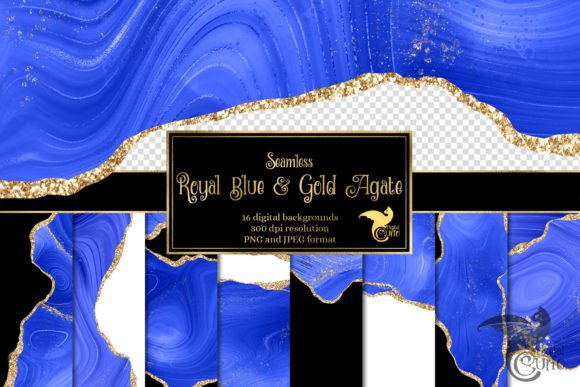 Discover the Beauty of Royal Blue and Gold Agate Digital Borders and Backgrounds