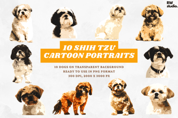 Shih Tzu Cartoon Portraits for Creative Projects