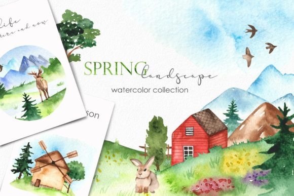 Spring Landscape Watercolor: A Creative Resource for Designers and Artists