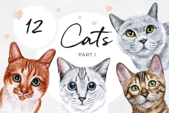 Watercolor Cat Illustrations Set Part 1